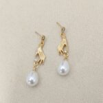 Micro Inlaid Zircon Palm Pearl Eardrops Earrings