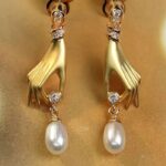 Micro Inlaid Zircon Palm Pearl Eardrops Earrings - Image 2