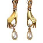 Micro Inlaid Zircon Palm Pearl Eardrops Earrings - Image 5